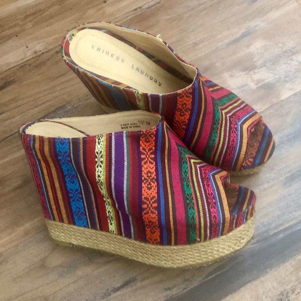 Vintage Chinese Laundry Multicolor Wedge ~ So Fun!